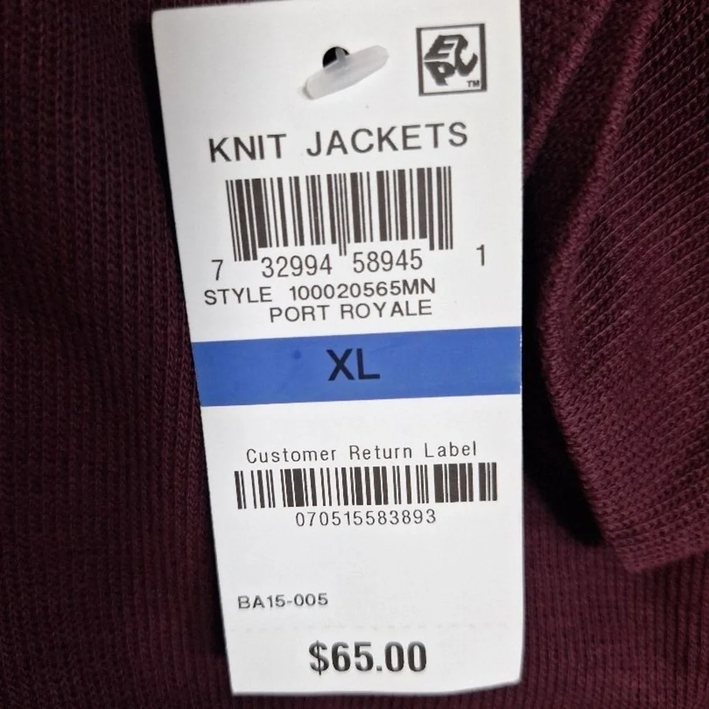 Tasso Elba Maroon Knit Full Zip Stand Up Collar Ribbed Jacket Size XL